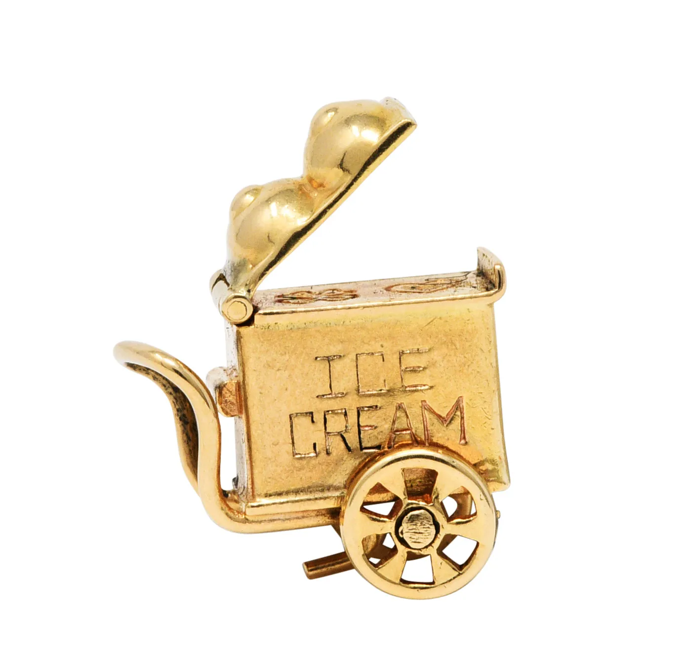 Retro 14 Karat Gold Lucky In Love Ice Cream Cart Charm