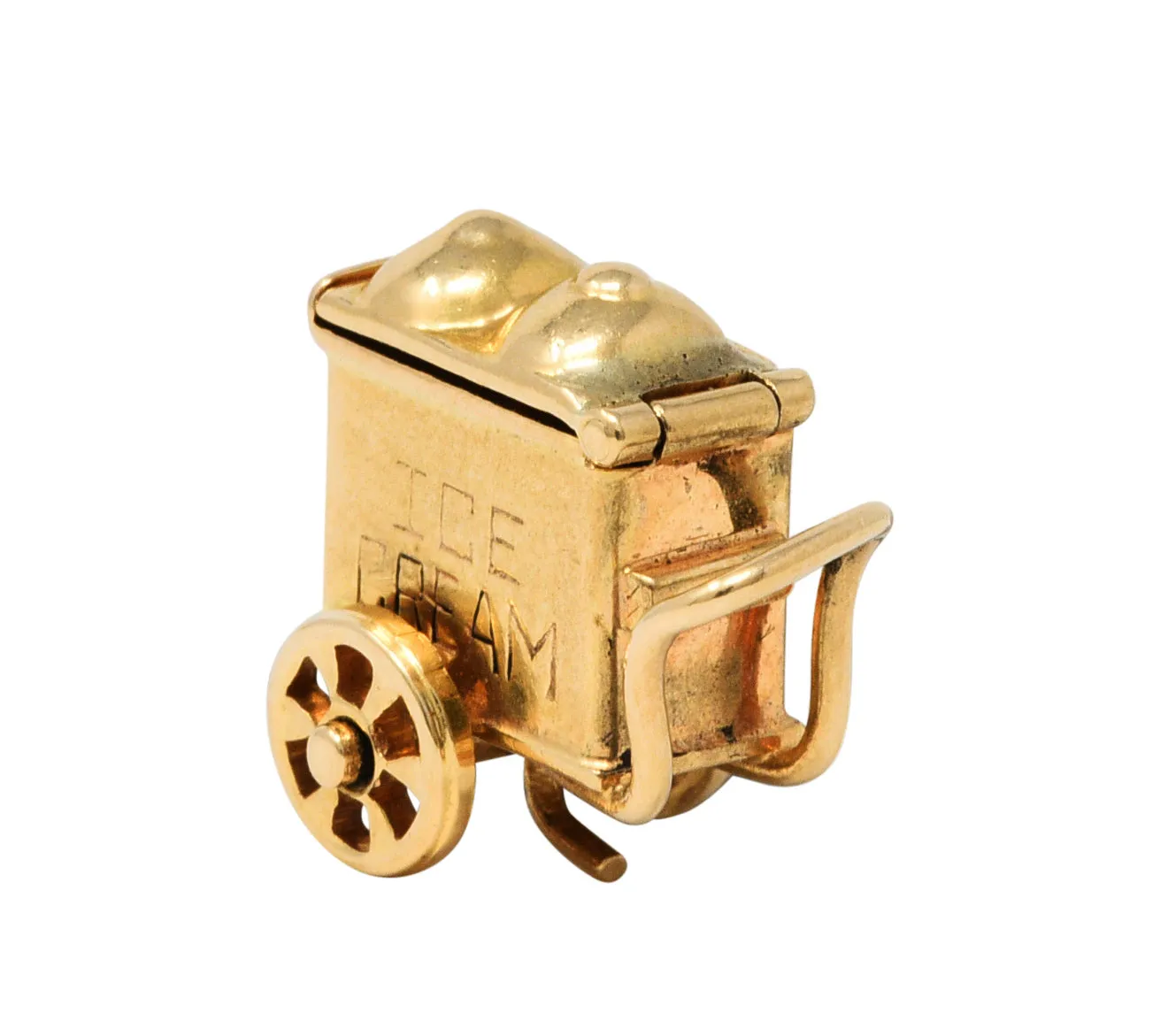 Retro 14 Karat Gold Lucky In Love Ice Cream Cart Charm