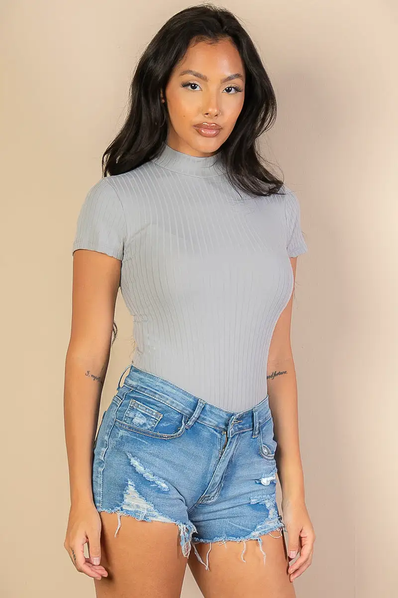 Ribbed Short Sleeve Bodysuit