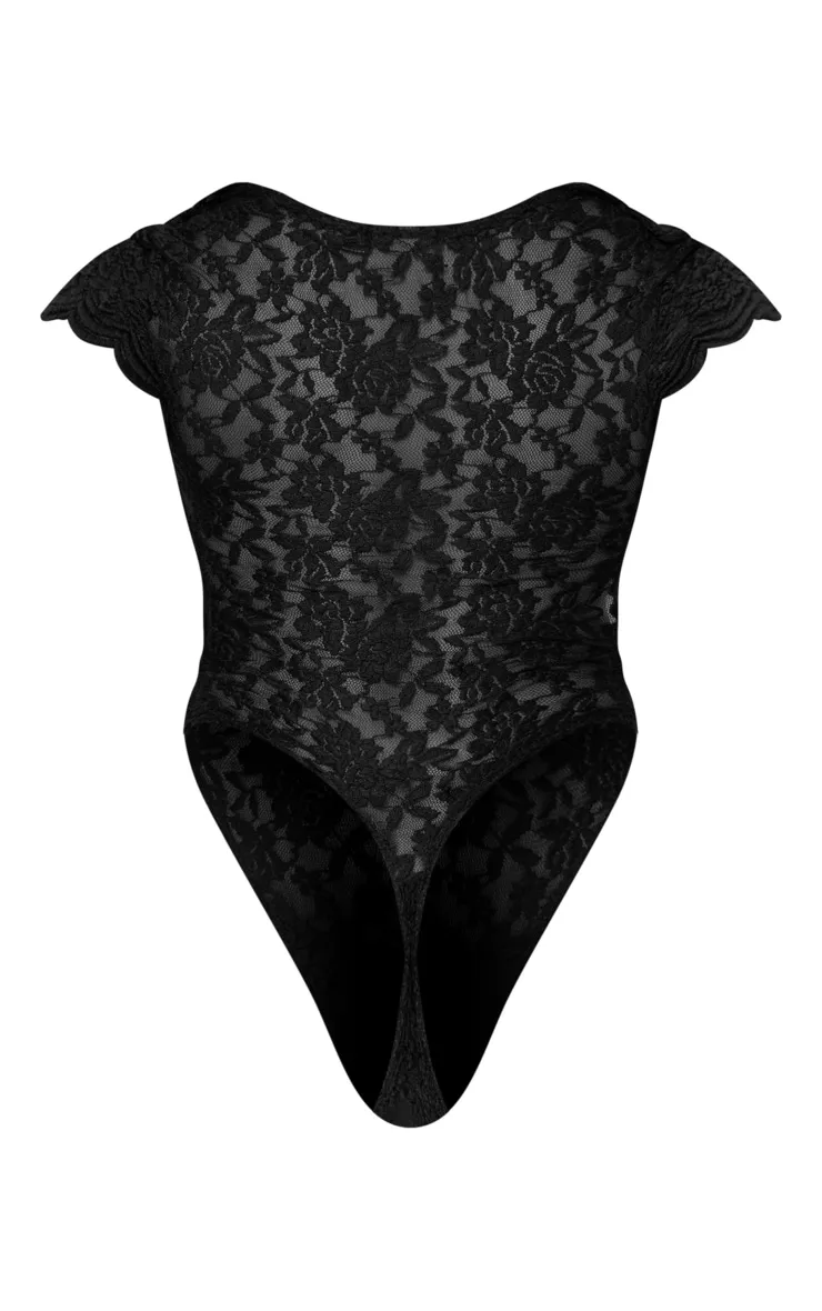 Shape Black Lace Short Sleeve Cut Out Bodysuit