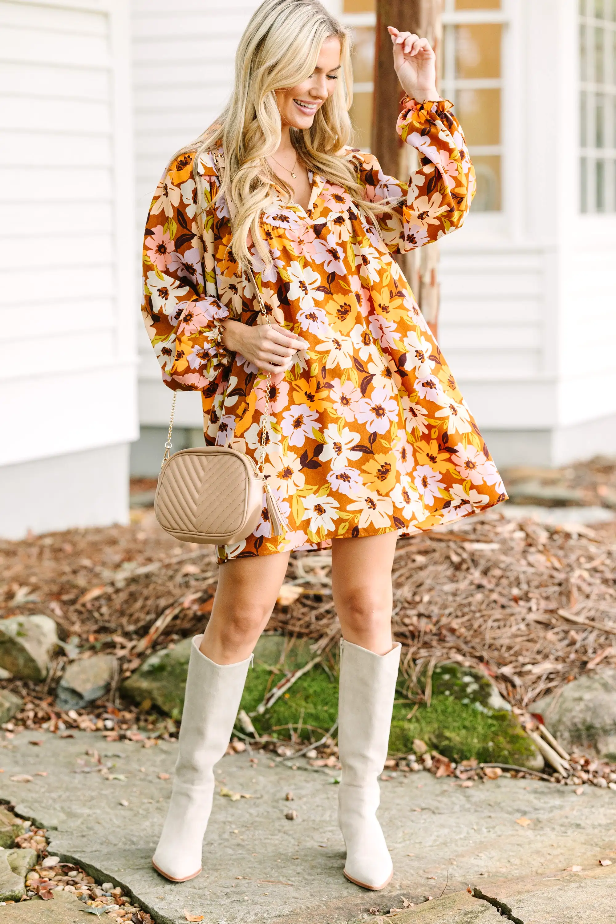 Show You Off Mocha Brown Floral Babydoll Dress