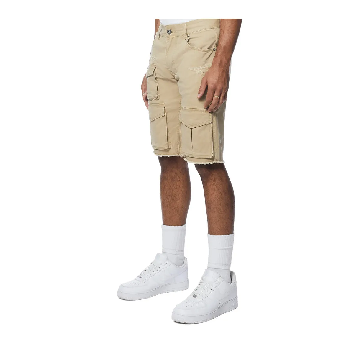 Smoke Rise Mens Twill Multi Cargo Shorts JS24132 Khaki