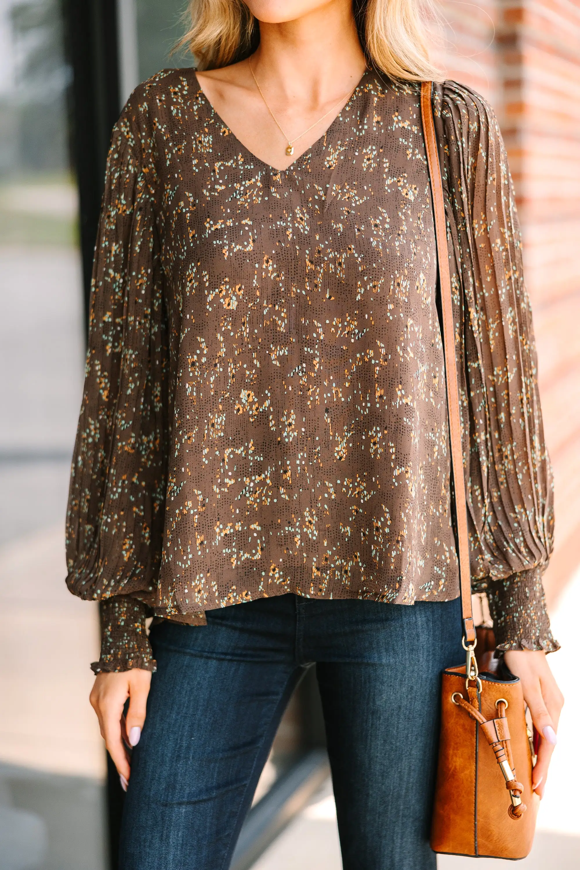 Still In Love Mocha Brown Ditsy Spotted Blouse