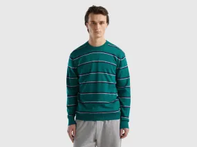 Striped 100% cotton sweater - Dark Green | Benetton