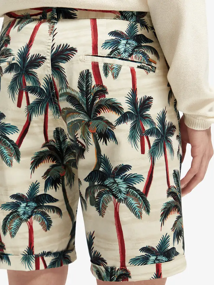 Stuart Printed Pima Cotton Chino | Offwhite/Palm