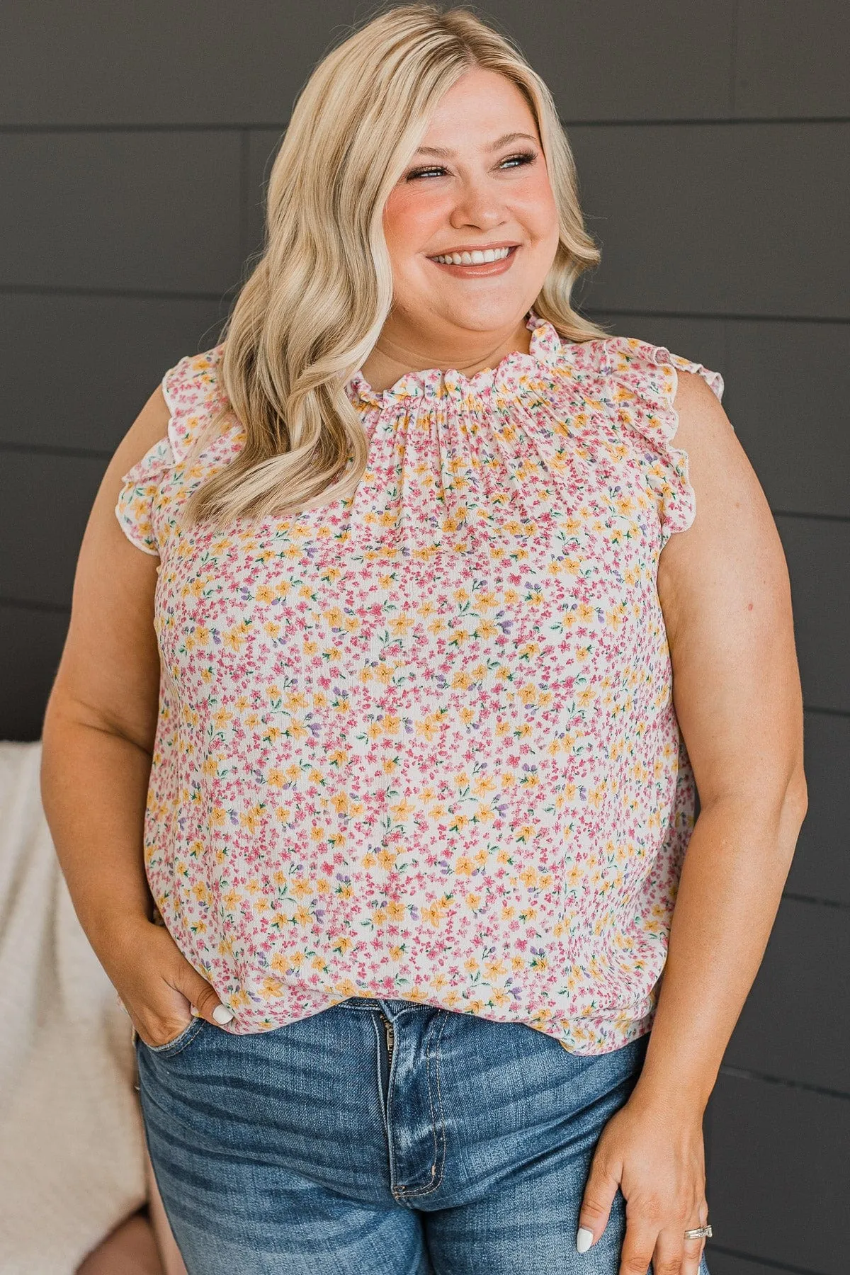 Sweeter Than Ever Ruffle Top- Ivory & Pink