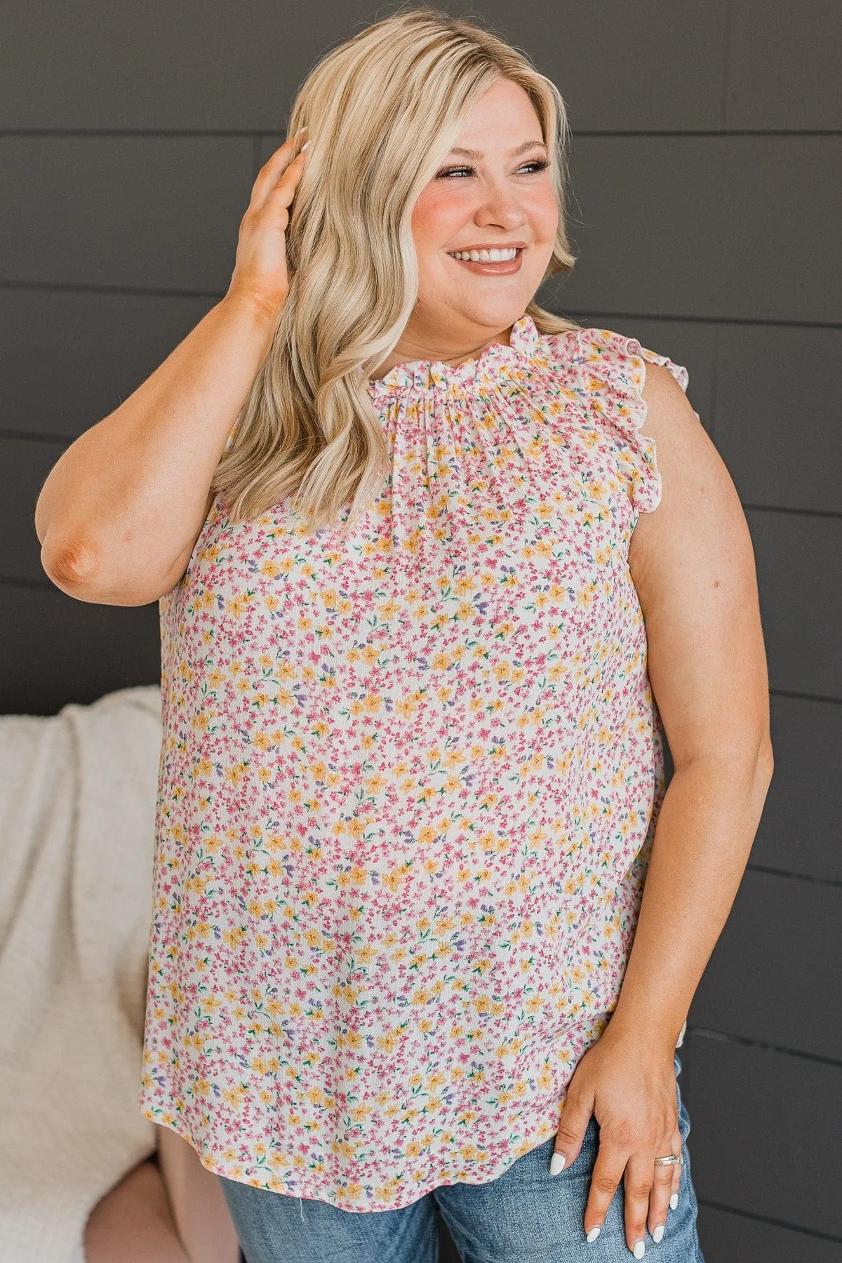 Sweeter Than Ever Ruffle Top- Ivory & Pink