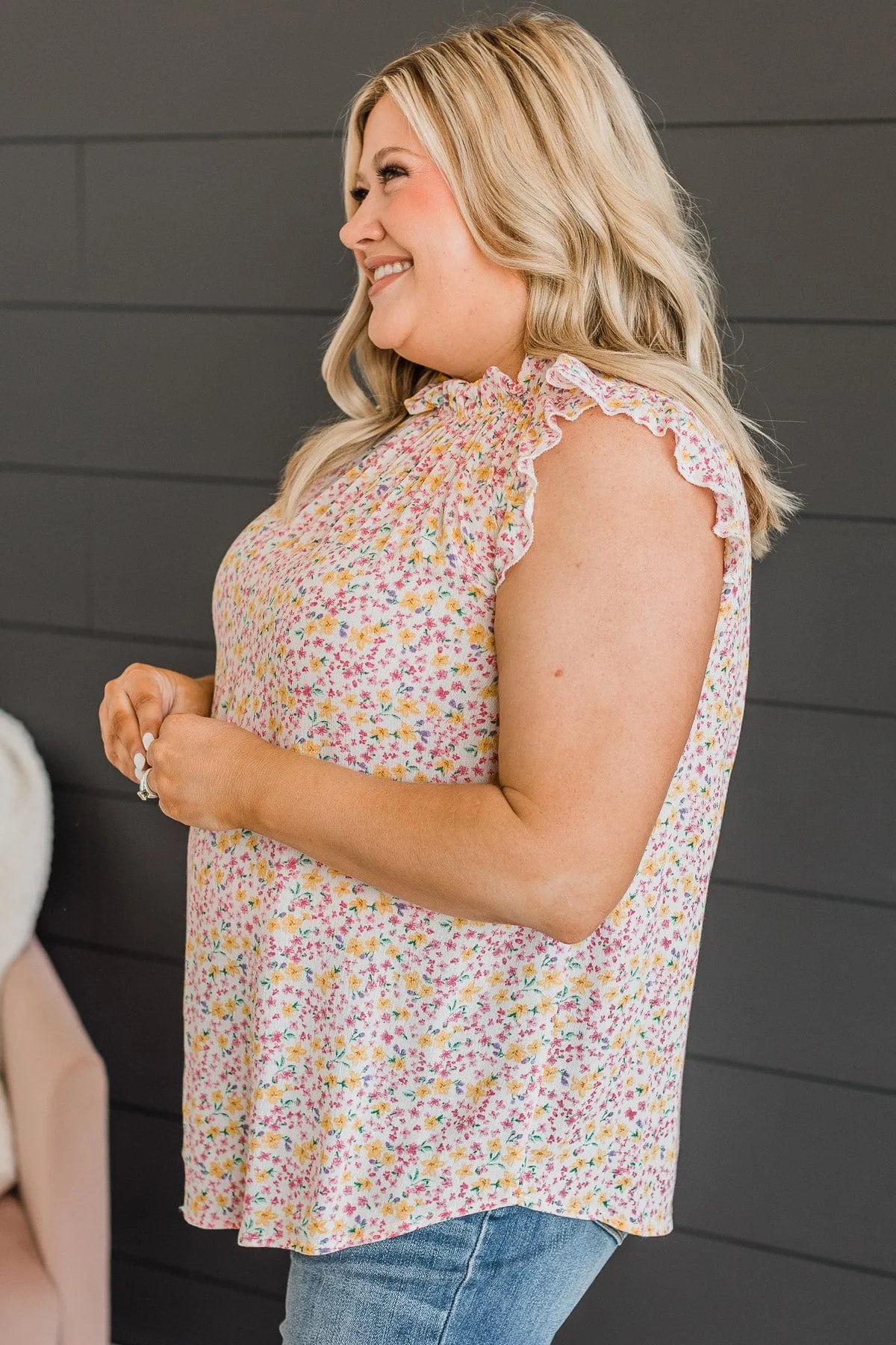 Sweeter Than Ever Ruffle Top- Ivory & Pink