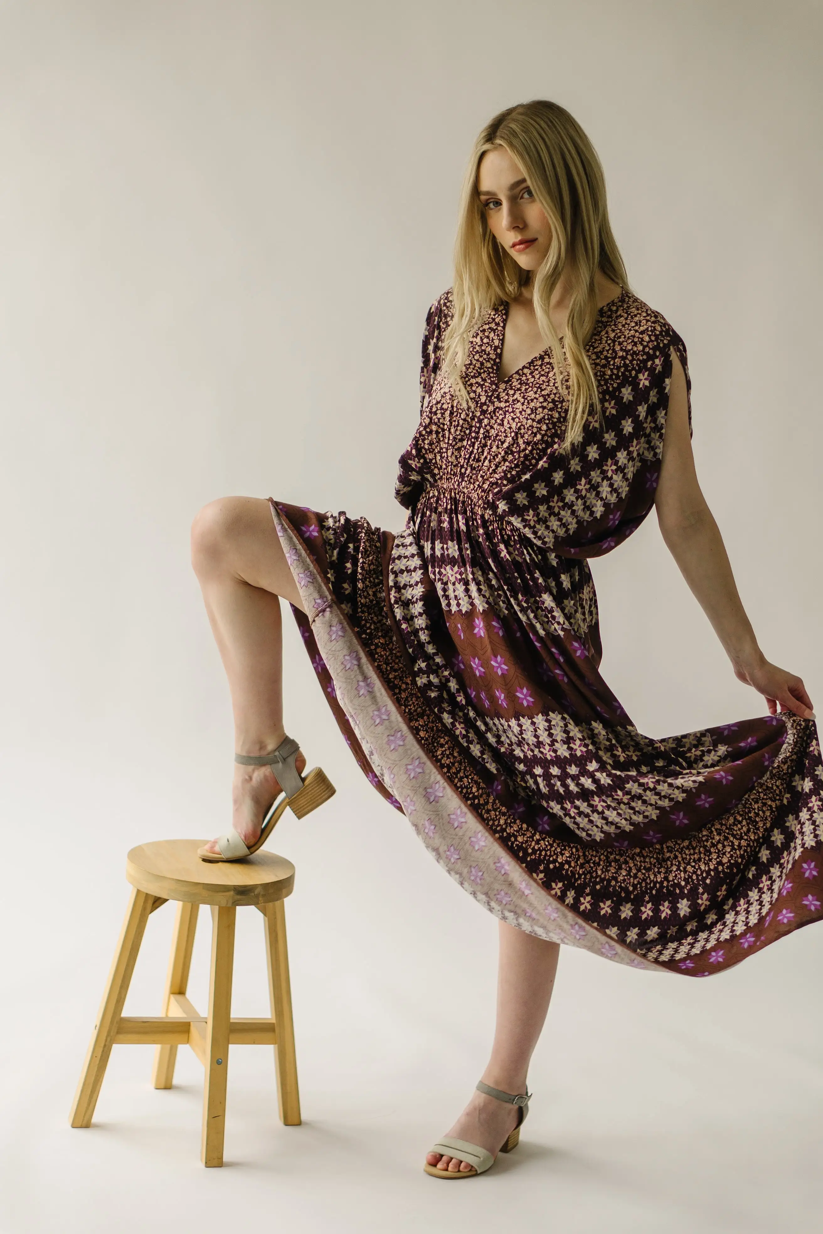 The Layman V-Neck Patterned Maxi Dress in Mocha