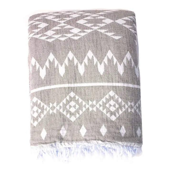 Turkish T Kilim Fleece Lined Throw in Mocha