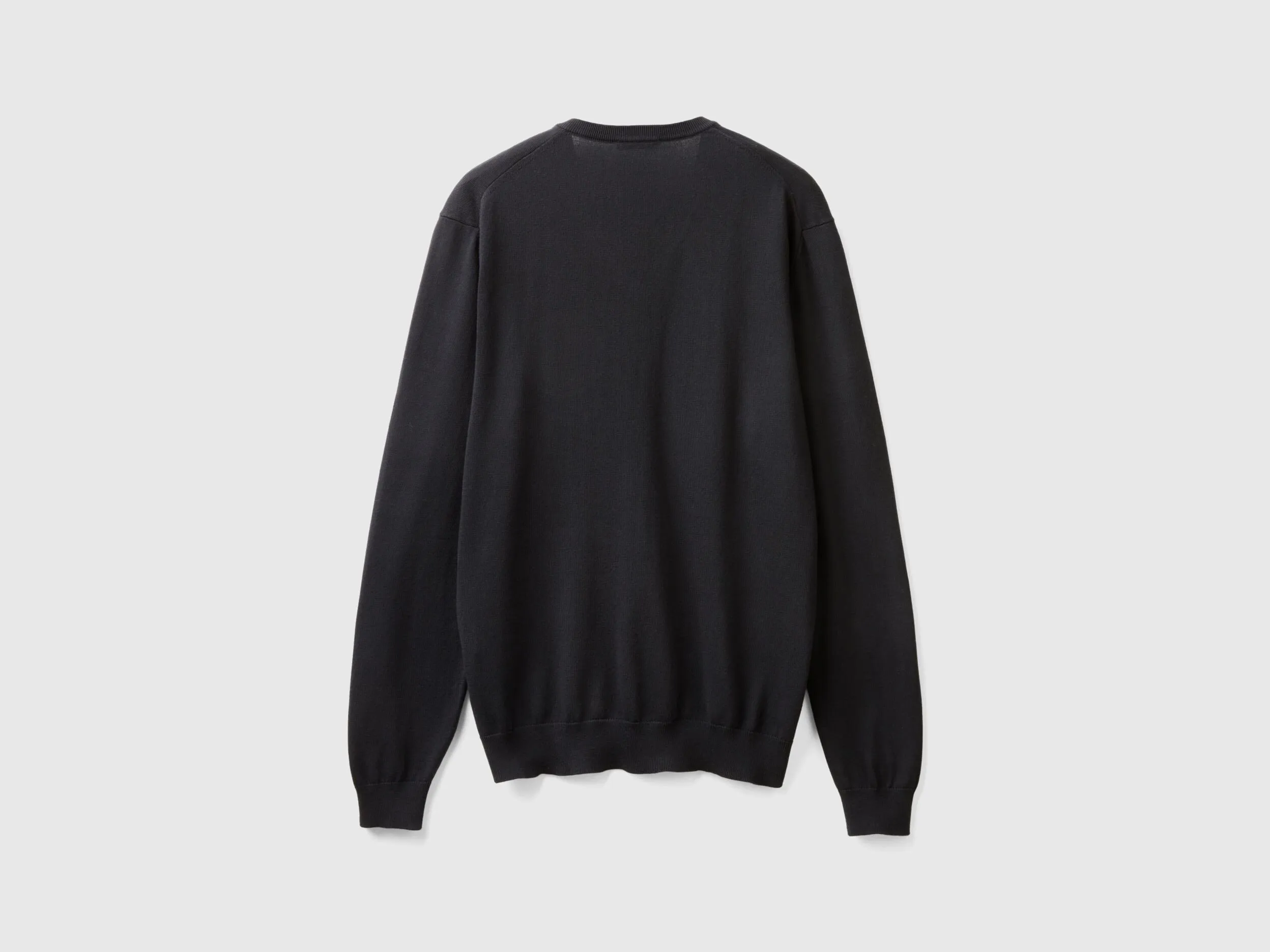 V-neck sweater in pure cotton - Black | Benetton