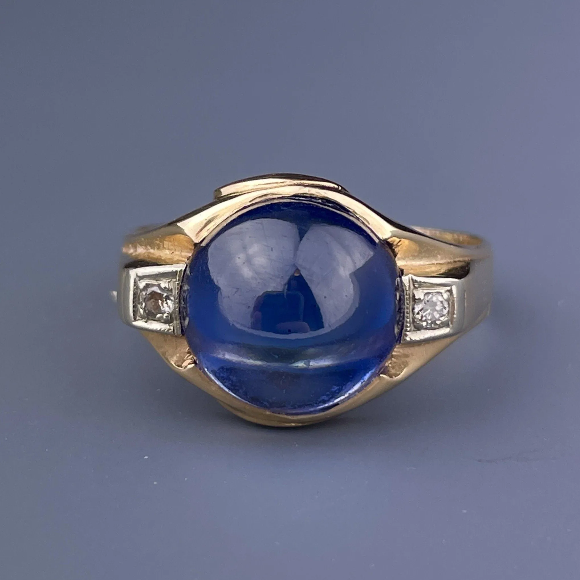 Vintage 14K 10 CTW Sapphire Diamond Mens Ring, Sz 11 1/4