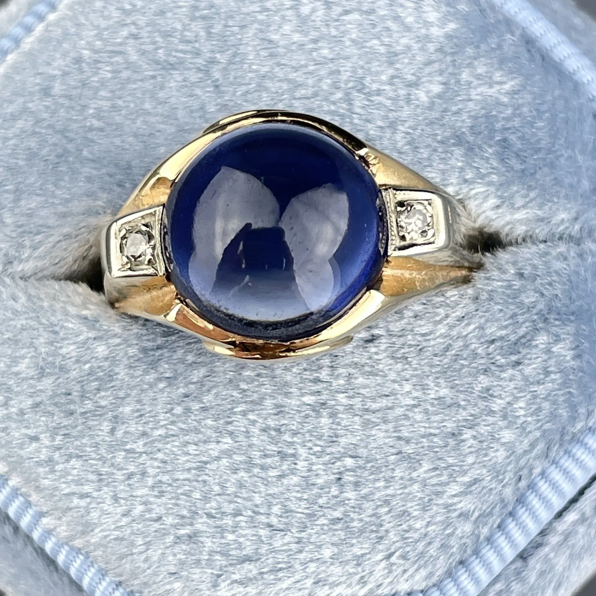 Vintage 14K 10 CTW Sapphire Diamond Mens Ring, Sz 11 1/4