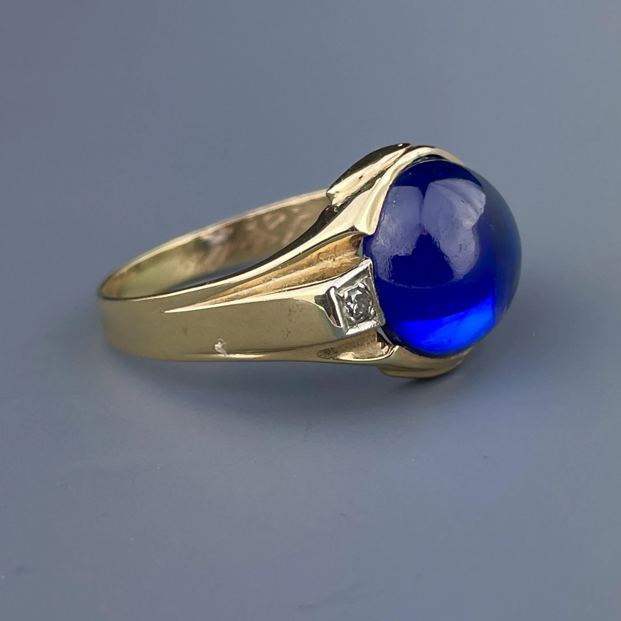 Vintage 14K 10 CTW Sapphire Diamond Mens Ring, Sz 11 1/4