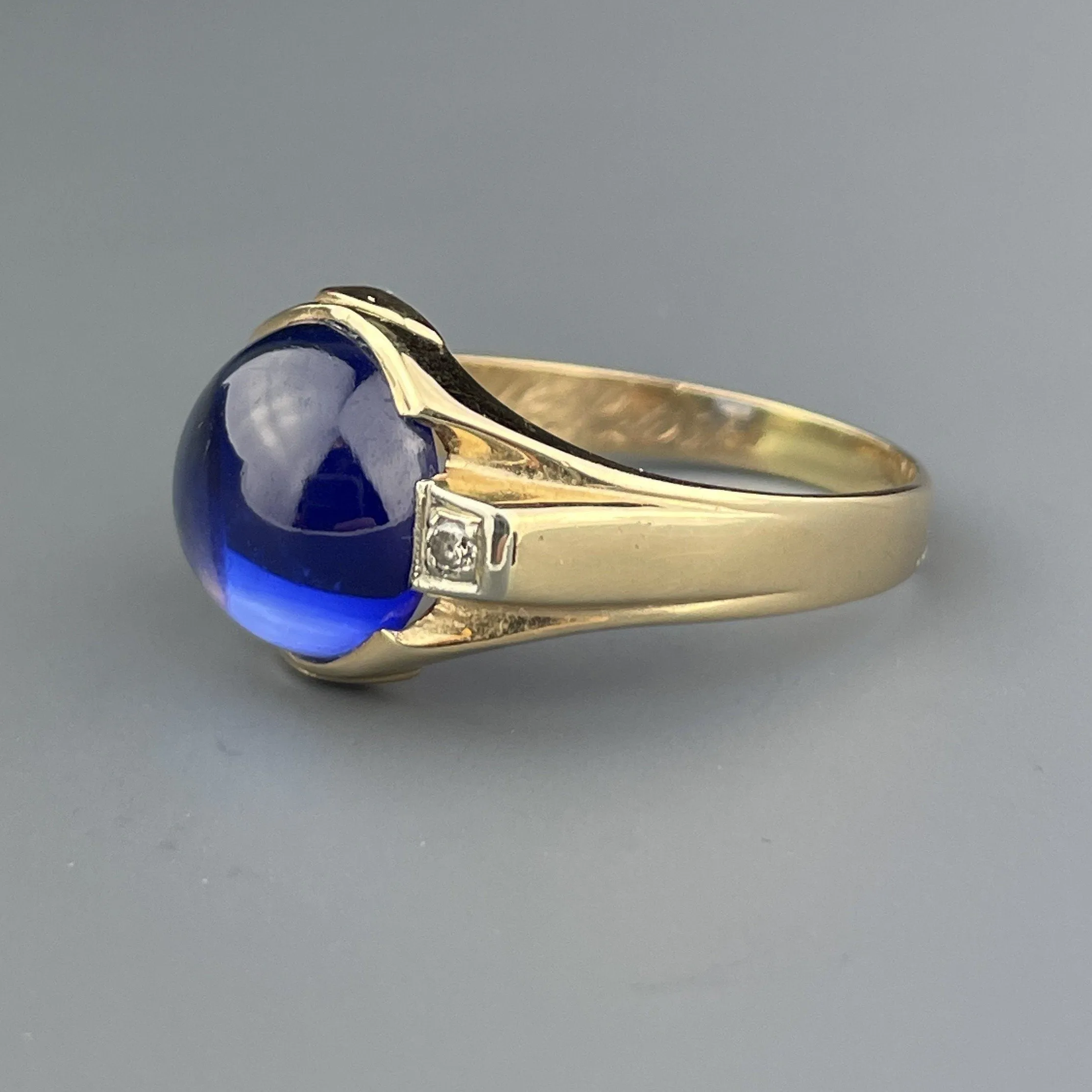 Vintage 14K 10 CTW Sapphire Diamond Mens Ring, Sz 11 1/4