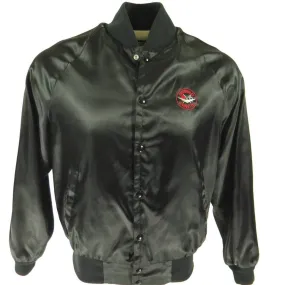 Vintage 60s Corvette Jacket Mens L Shiny Black Satin Embroidered USA Made