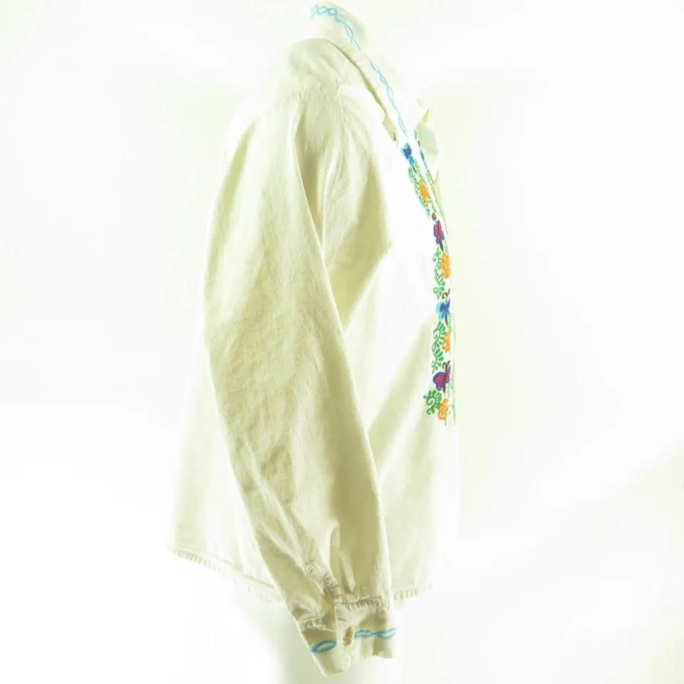 Vintage 60s Embroidered Bees Hippie Shirt Mens 42 Flower Power