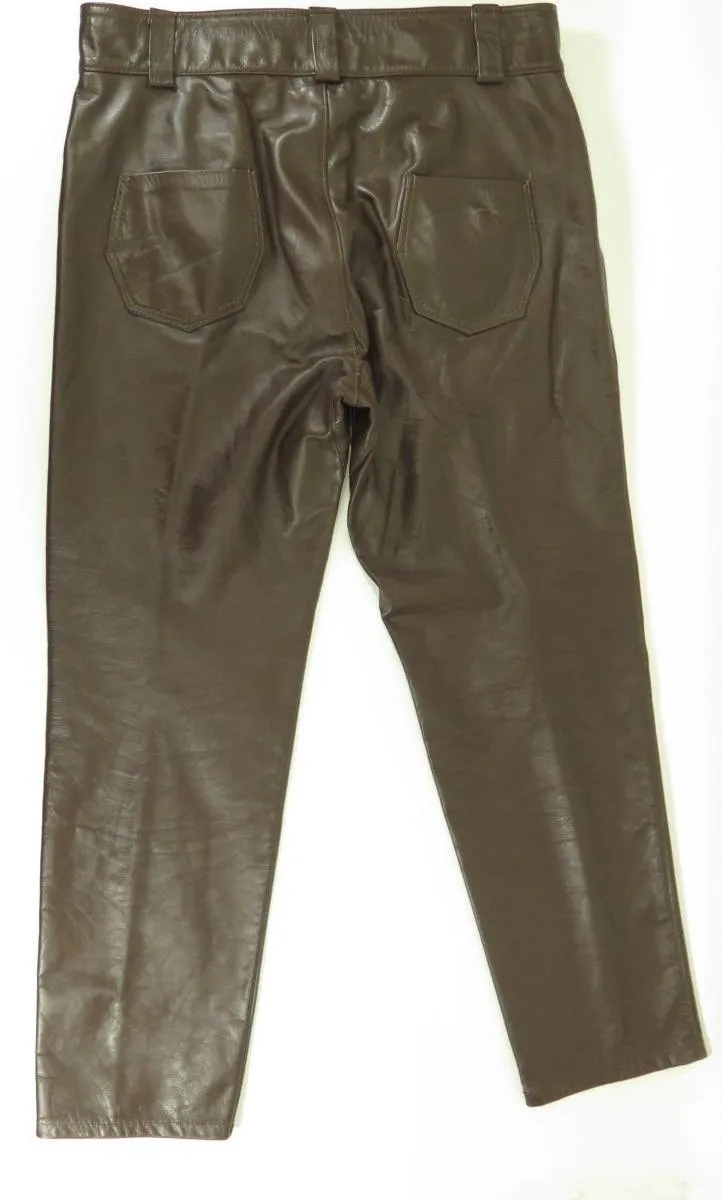 Vintage 60s Leather Pants Mens 38 Deadstock Brooks USA Made Brown