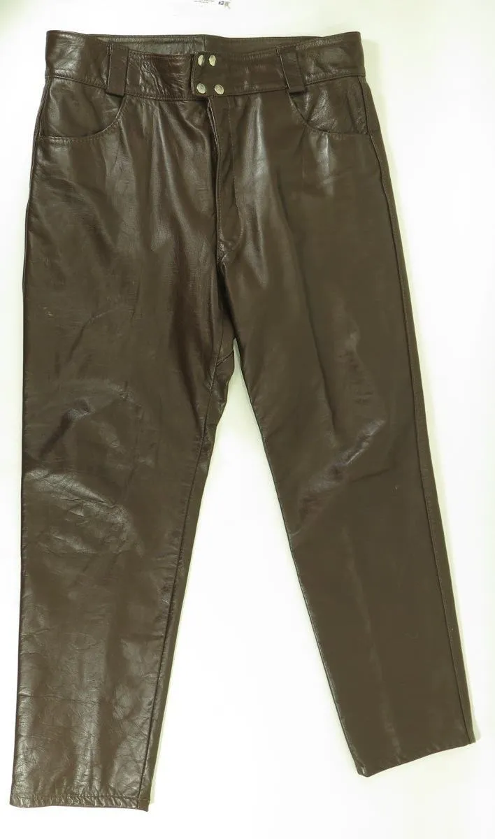 Vintage 60s Leather Pants Mens 38 Deadstock Brooks USA Made Brown