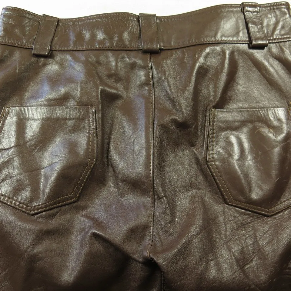 Vintage 60s Leather Pants Mens 38 Deadstock Brooks USA Made Brown