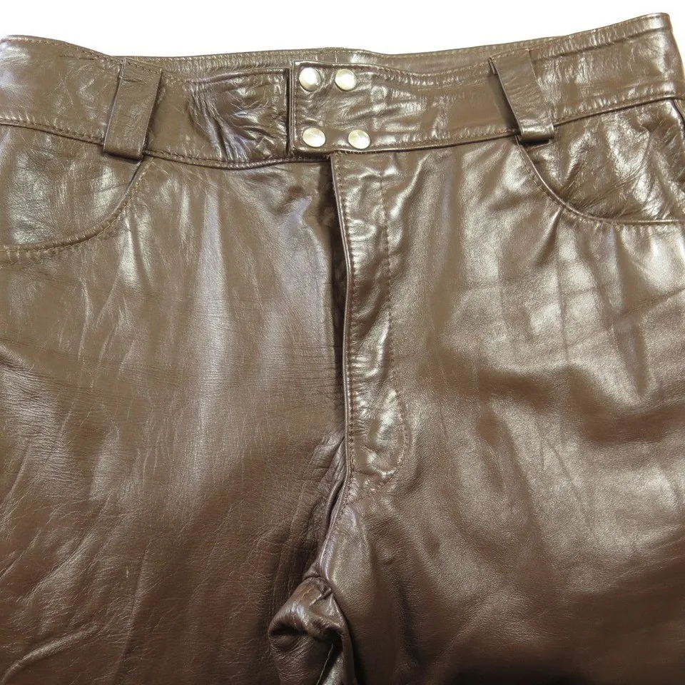 Vintage 60s Leather Pants Mens 38 Deadstock Brooks USA Made Brown