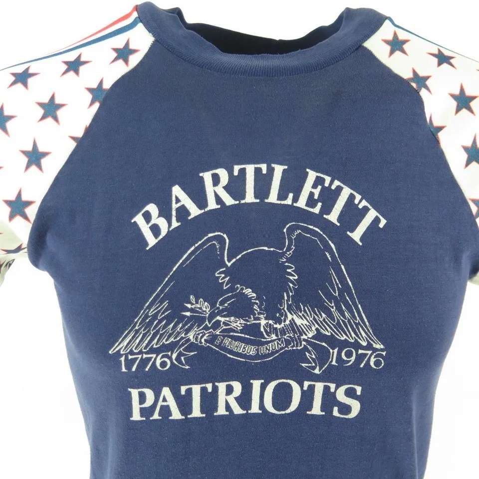 Vintage 70s Bartlett Patriots T-shirt Mens L Star Spangled Print Eagle