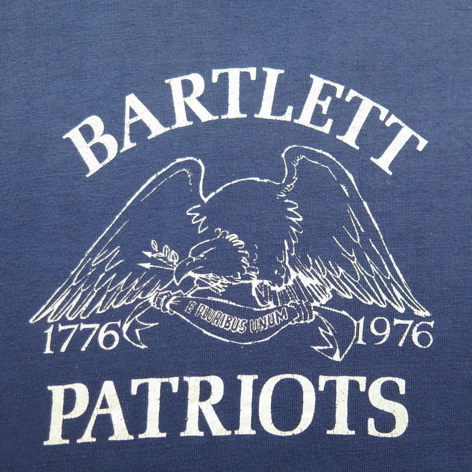 Vintage 70s Bartlett Patriots T-shirt Mens L Star Spangled Print Eagle