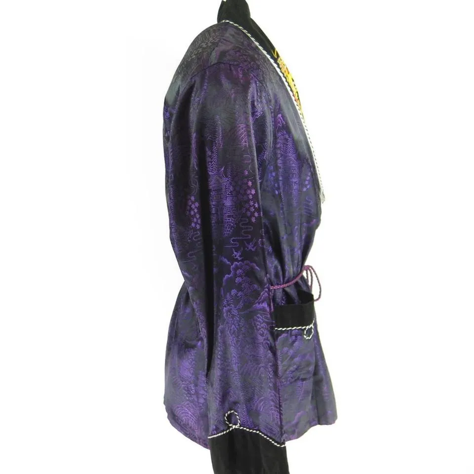 Vintage 70s Joli Embroidered Dragon Silk Robe Mens L