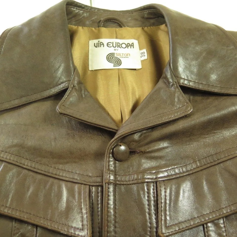 Vintage 70s Leather Jacket Mens 38 Europa Silton Waist Straps Fully Lined