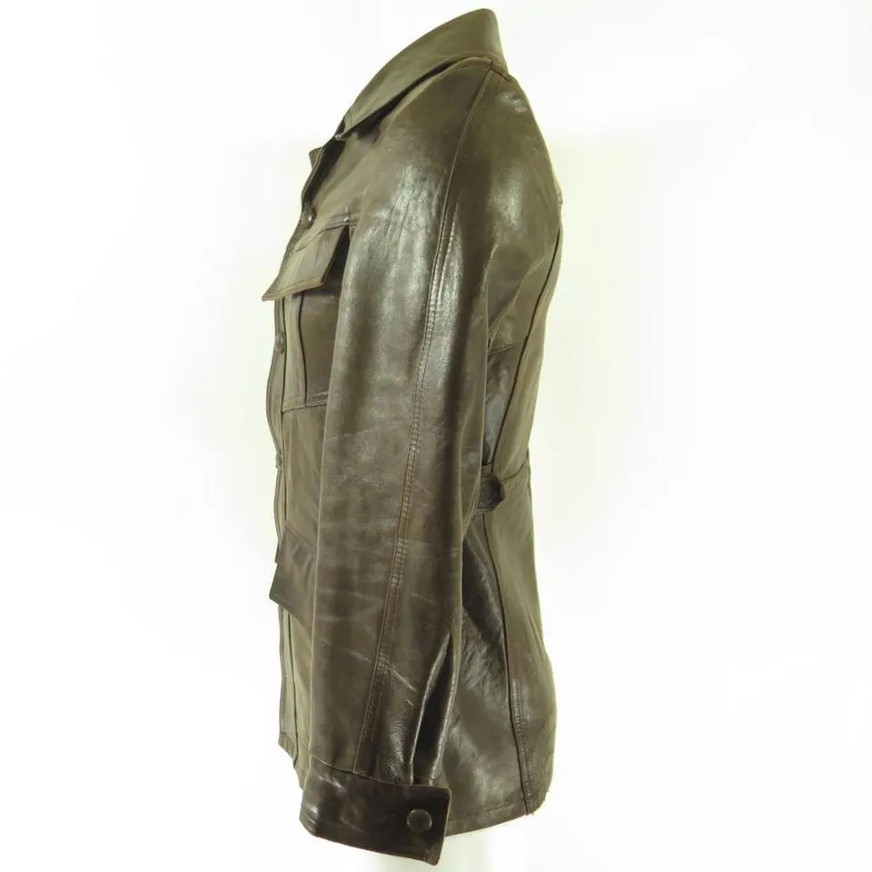 Vintage 70s Leather Jacket Mens 38 Europa Silton Waist Straps Fully Lined