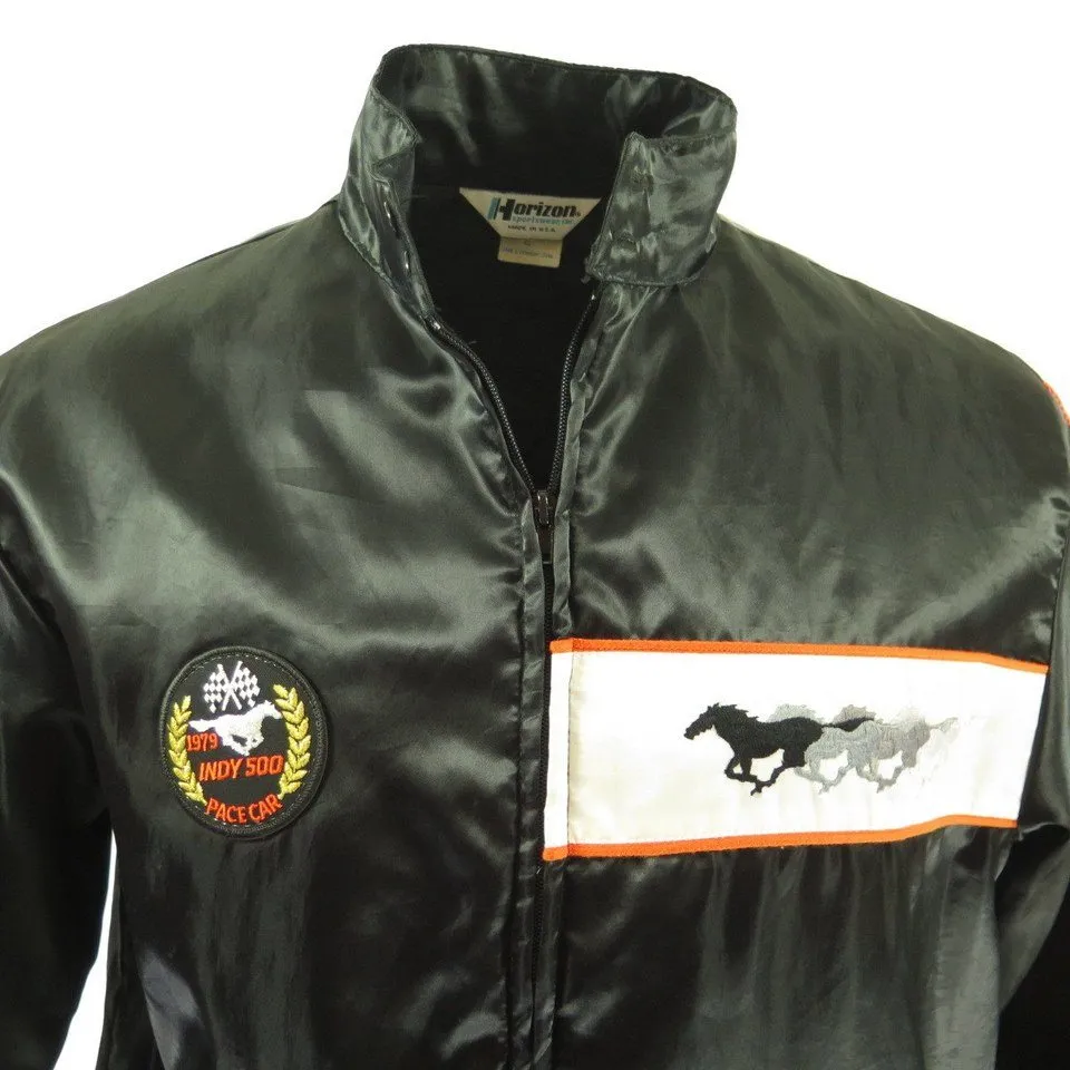 Vintage 70s Mustang Racing Jacket Mens XL 1979 Indy 500 Pace Car Crest Horizon