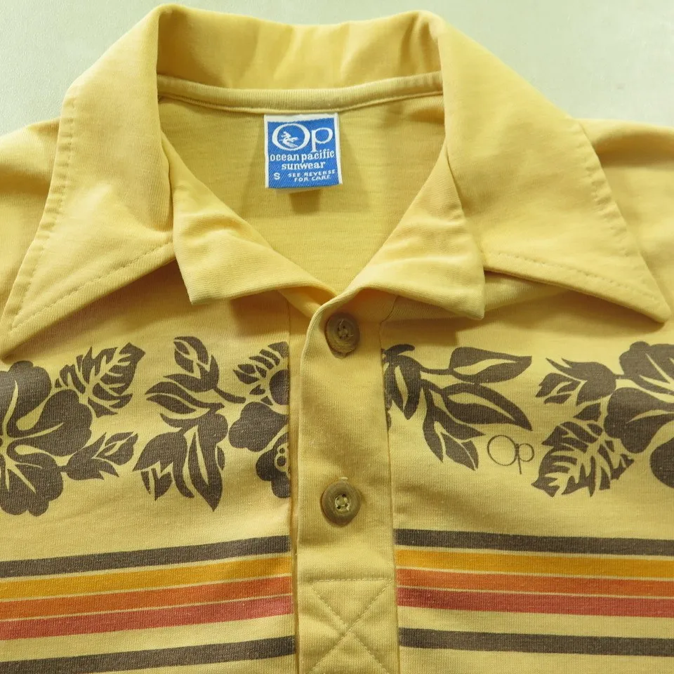 Vintage 70s Ocean Pacific Polo Shirt Mens S Surf Skate Board Stripe