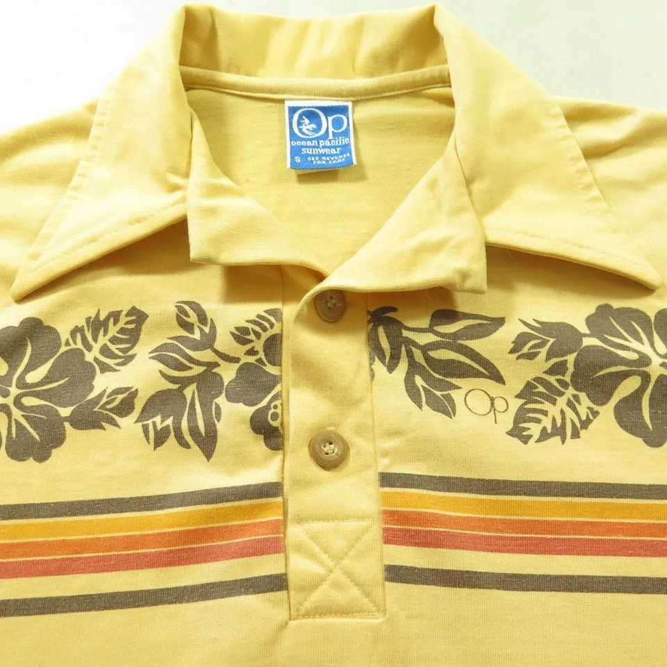 Vintage 70s Surf Skate Shirt Mens S OP Ocean Pacific Board Stripe Floral