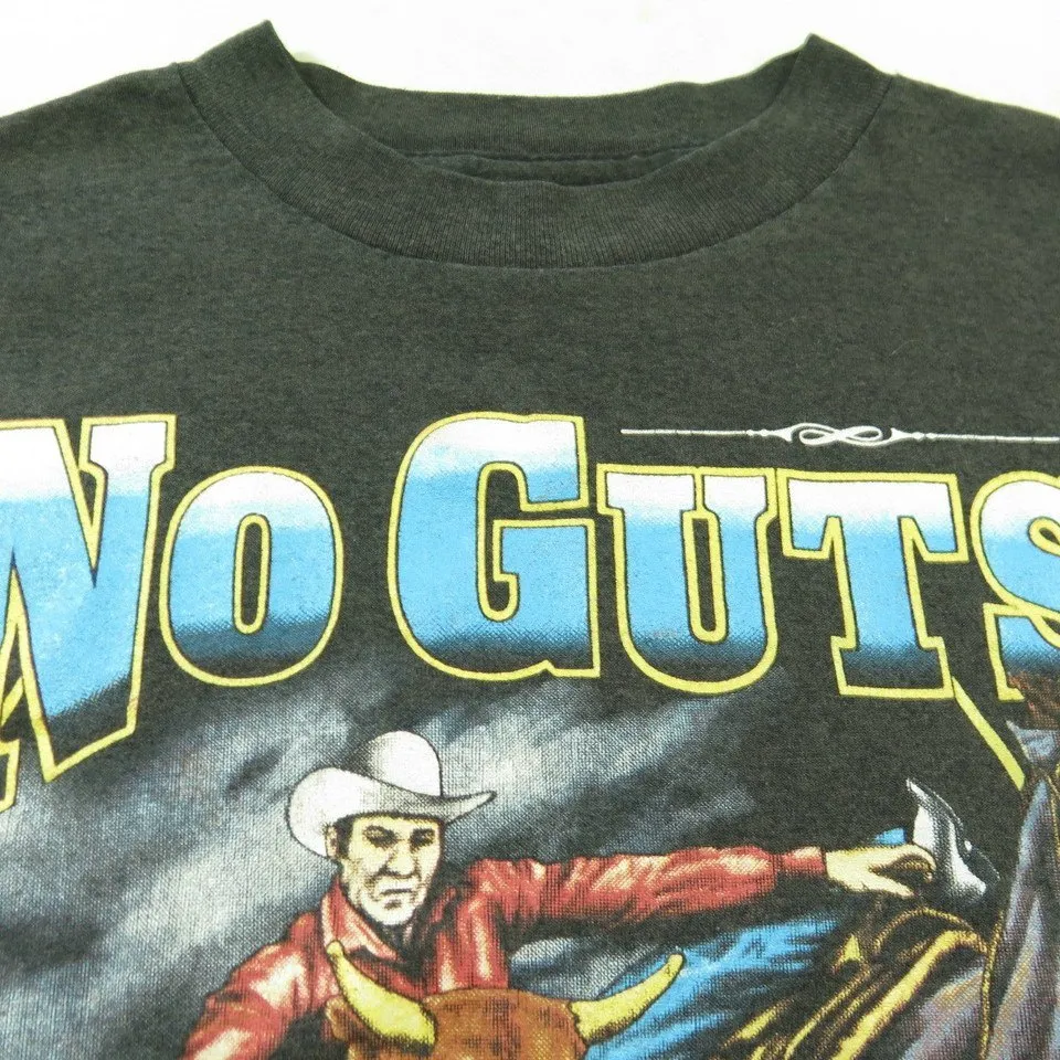 Vintage 80s 3D Emblem Western T-shirt Mens M No Guts No Glory 50/50 Rodeo Cowboy