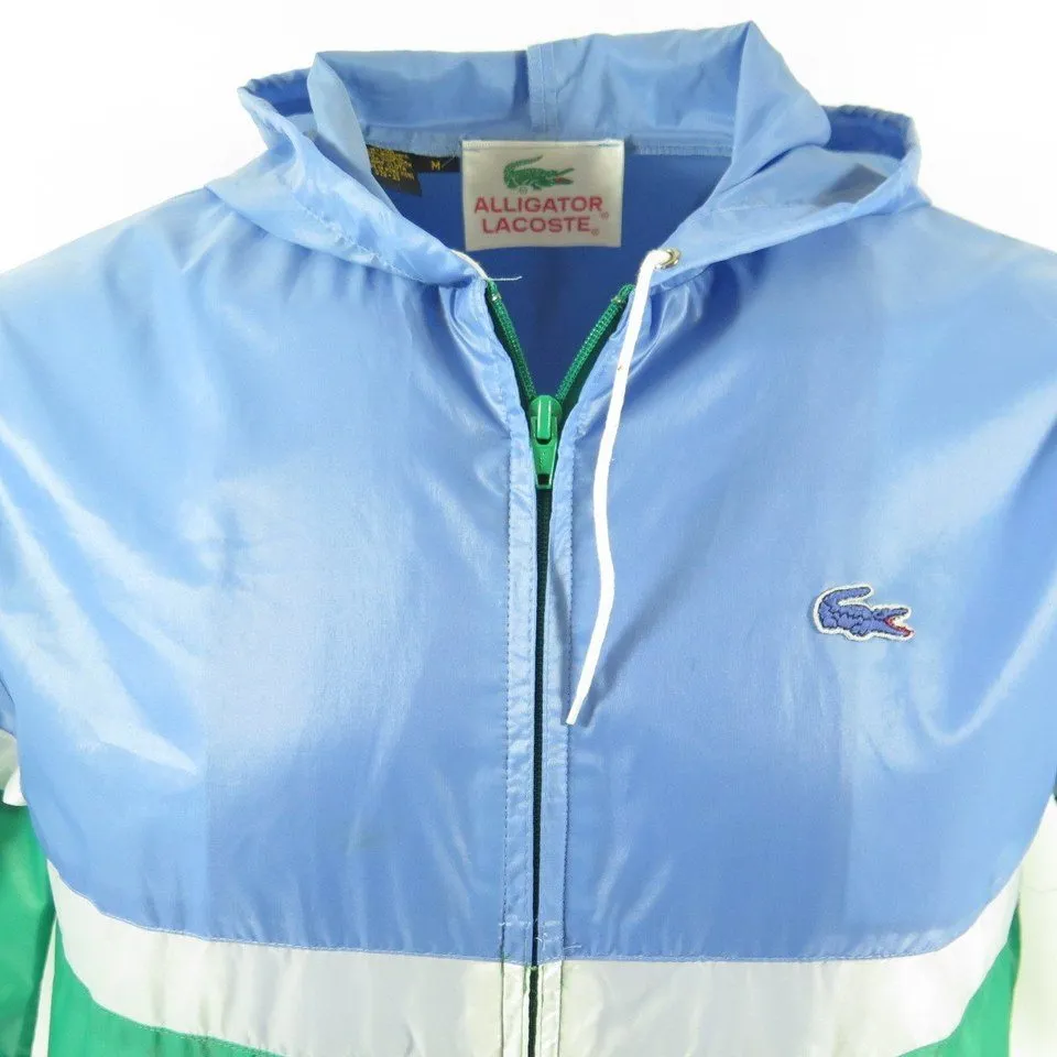 Vintage 80s Rain Jacket Mens M Deadstock Stow Away Izod Lacoste Blue Alligator