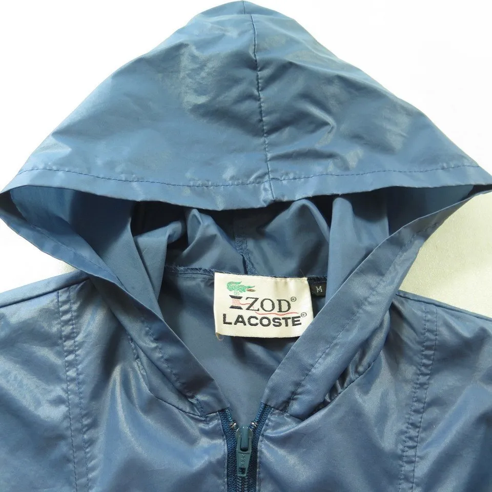 Vintage 80s Rain Jacket Mens M Izod Lacoste Blue Alligator Stow Away