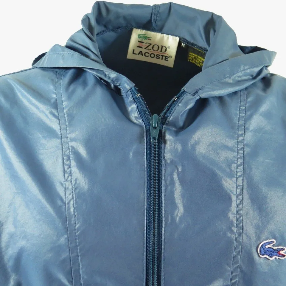 Vintage 80s Rain Jacket Mens M Izod Lacoste Blue Alligator Stow Away