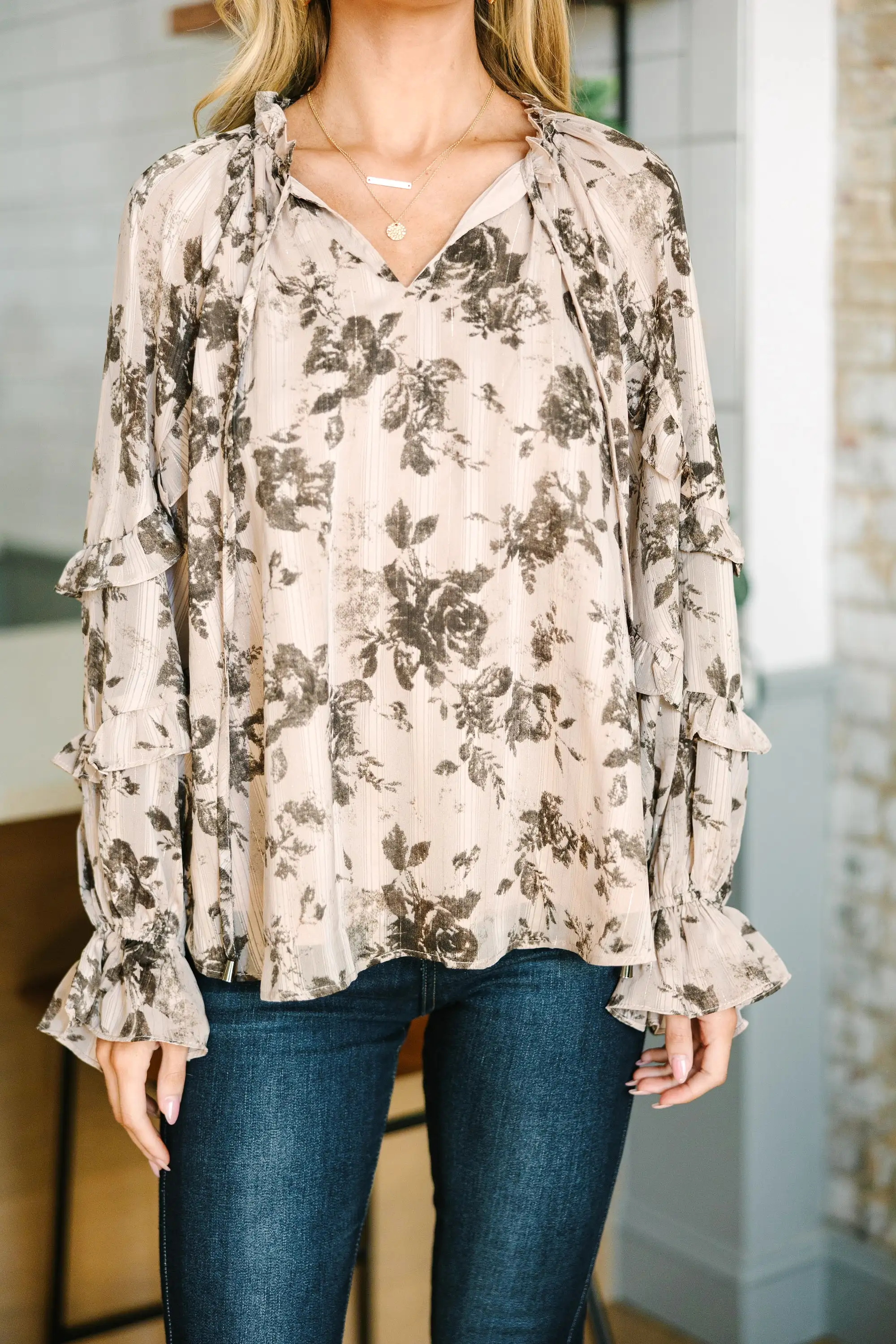 Waiting For You Mocha Brown Floral Blouse