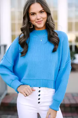 Where I Am Deep Sky Blue Cropped Sweater