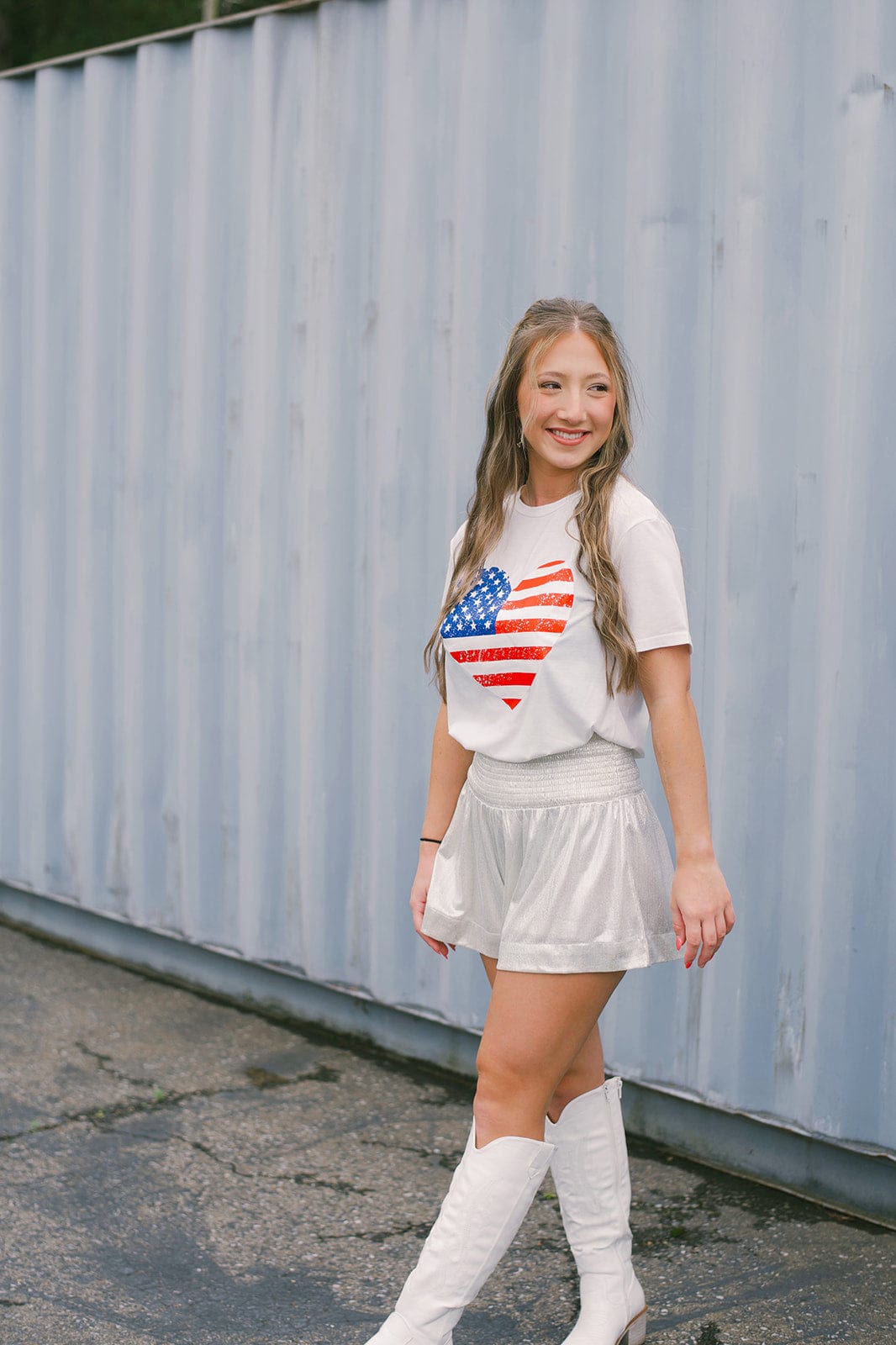 White Metallic Smocked Shorts