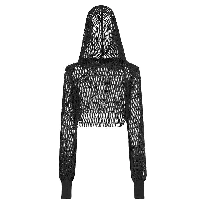 Women's Punk Chinese Knot Mesh Short Hoodies