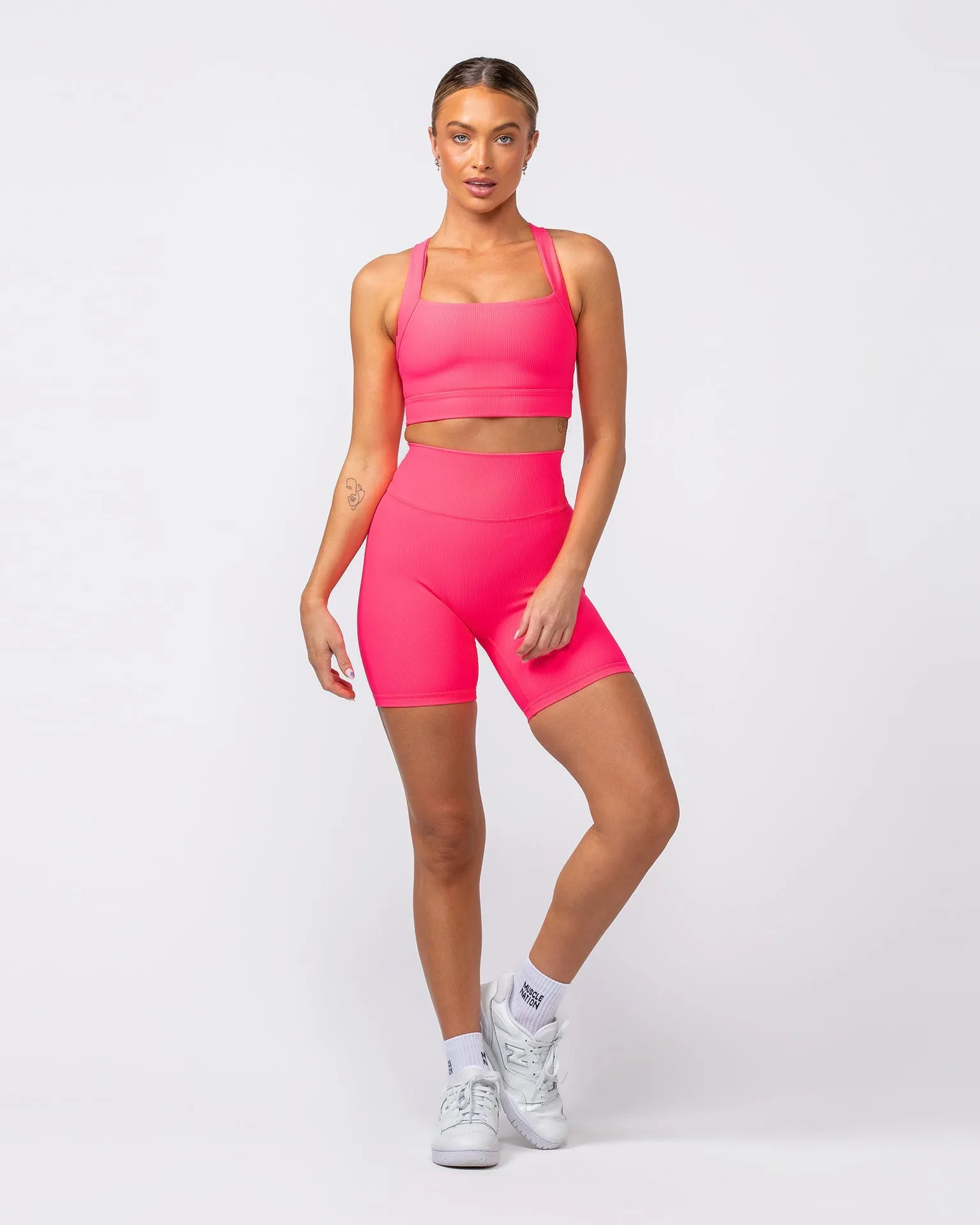 Zero Rise Rib Bike Shorts - Neon Pink