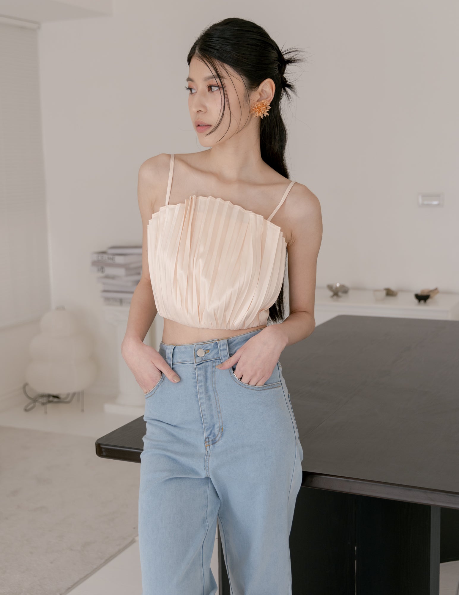 Zoya Pleated Top in Cream